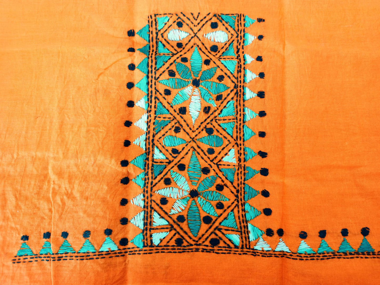 Pure Cotton Orange Kantha Blouse