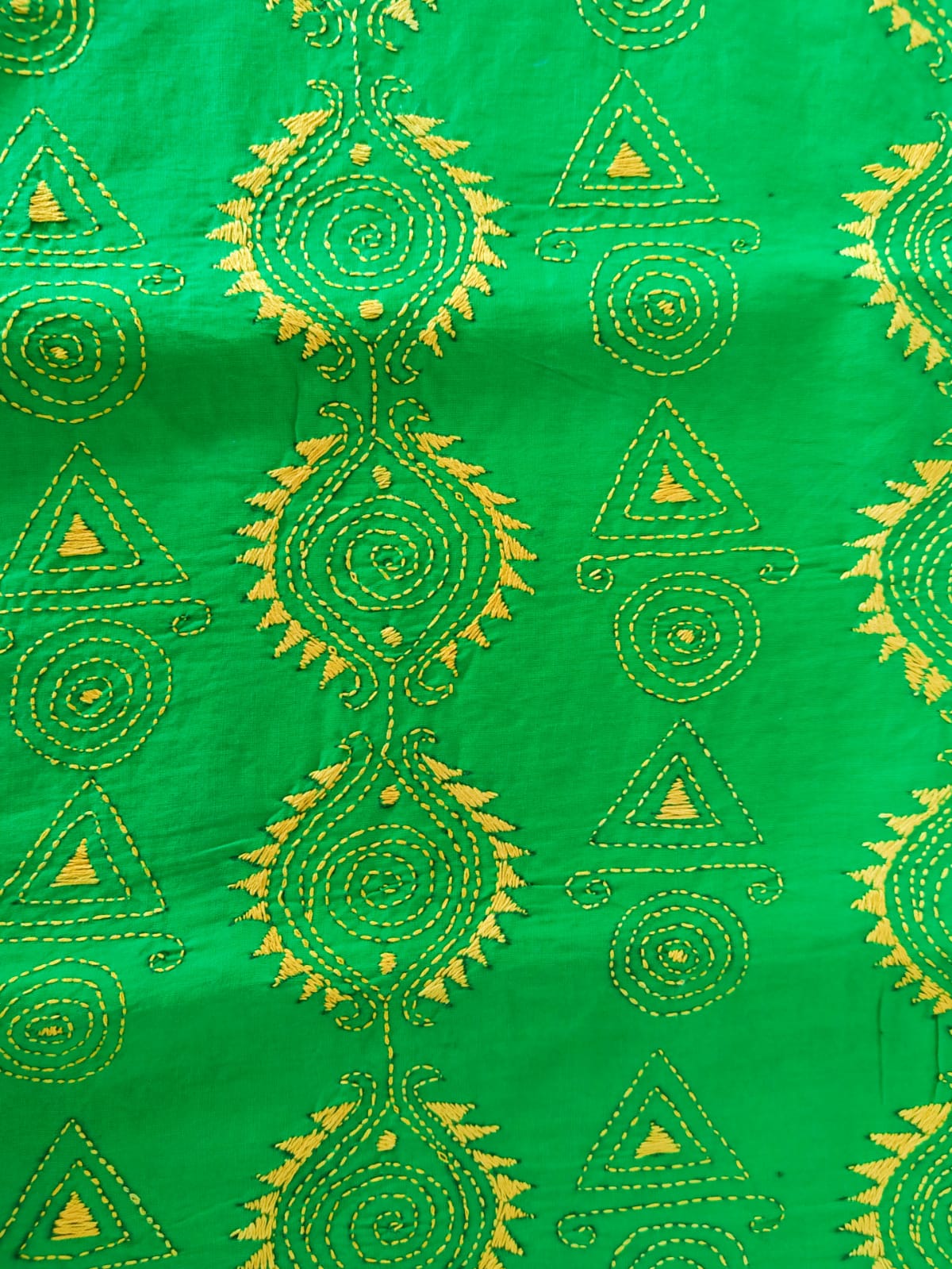 Pure Cotton All Over Kantha Work Green Blouse