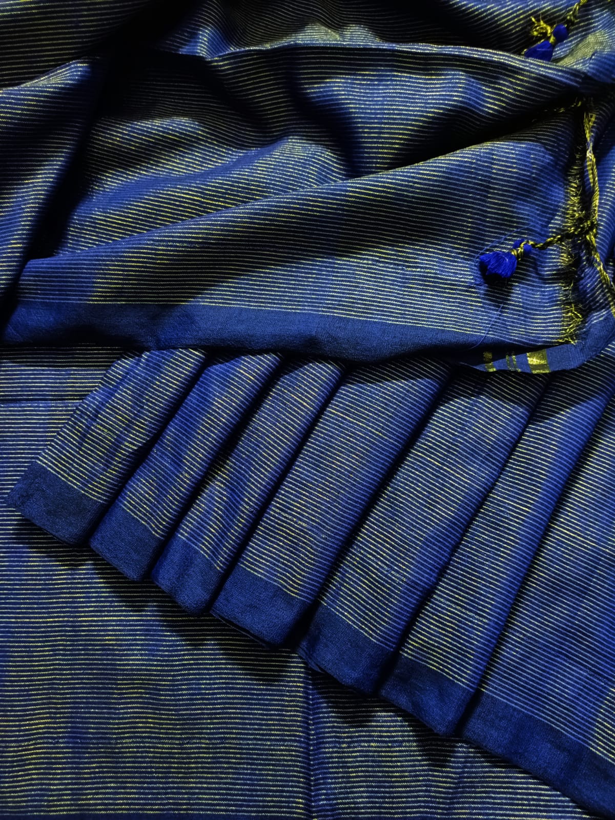 Cotton Jamdani Stripes Saree - Blue