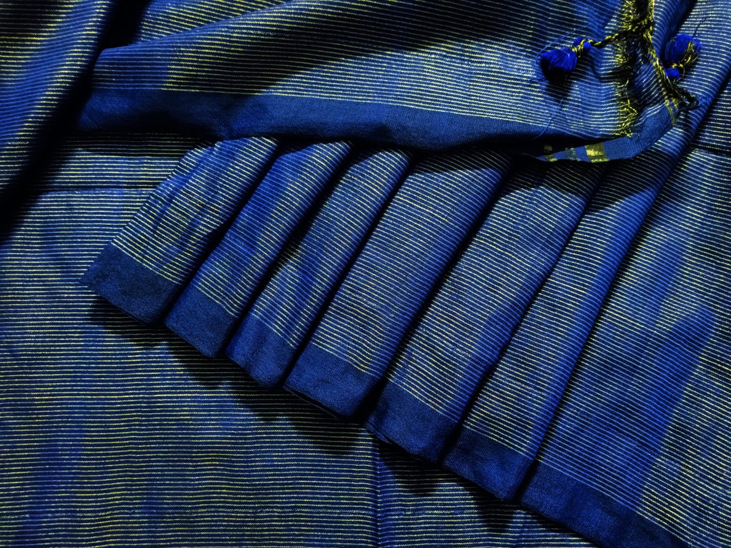 Cotton Jamdani Stripes Saree - Blue