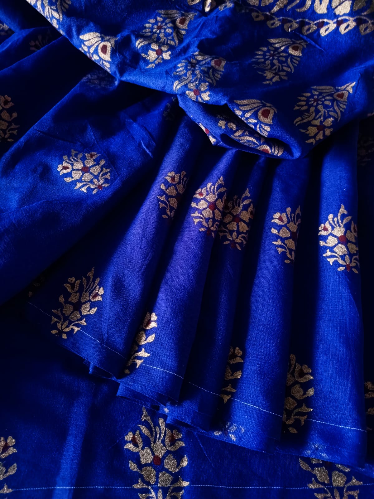Cotton Gold Foil Print Saree - Blue