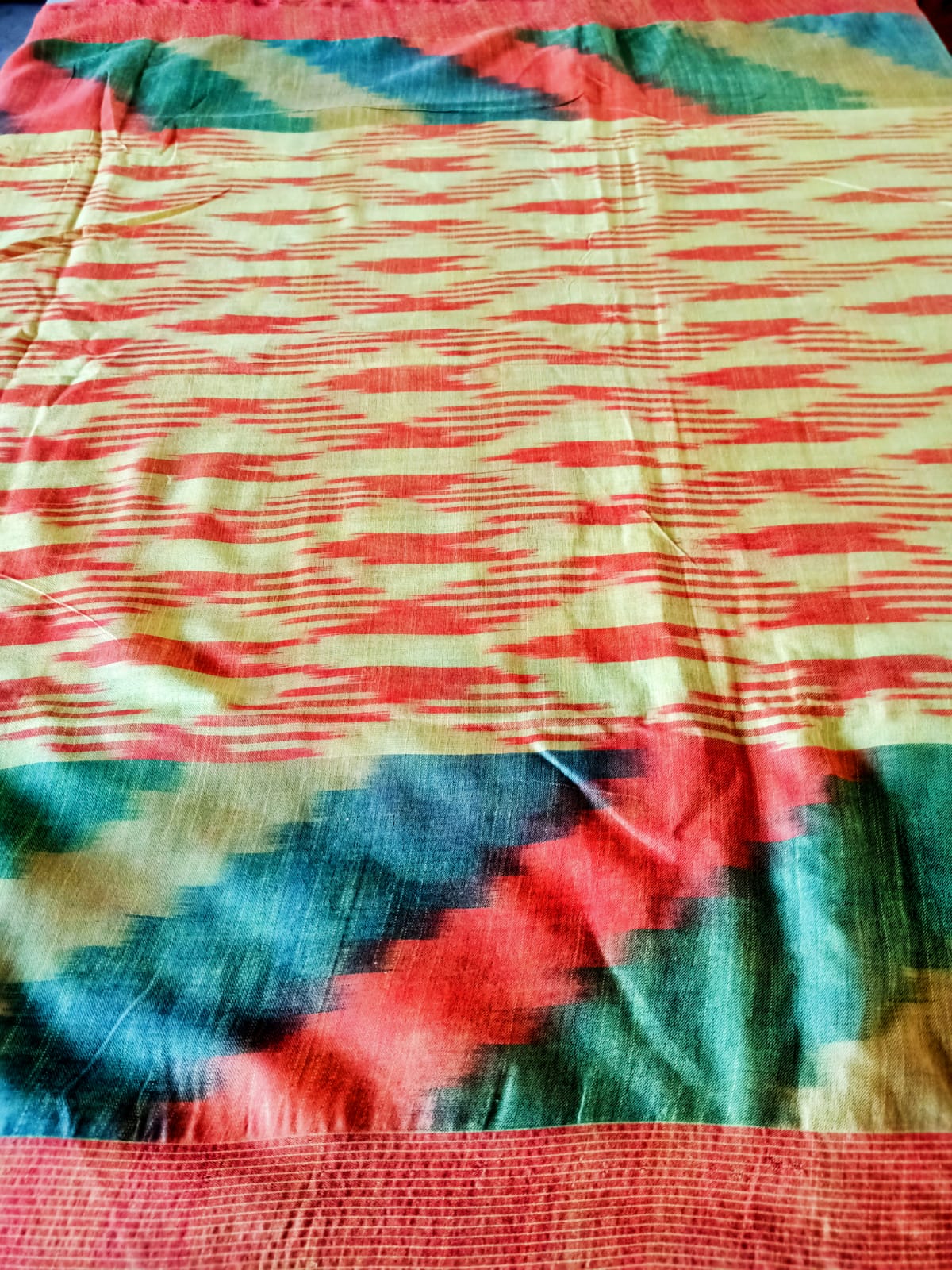 Ikkat Linen Saree - Multicolor