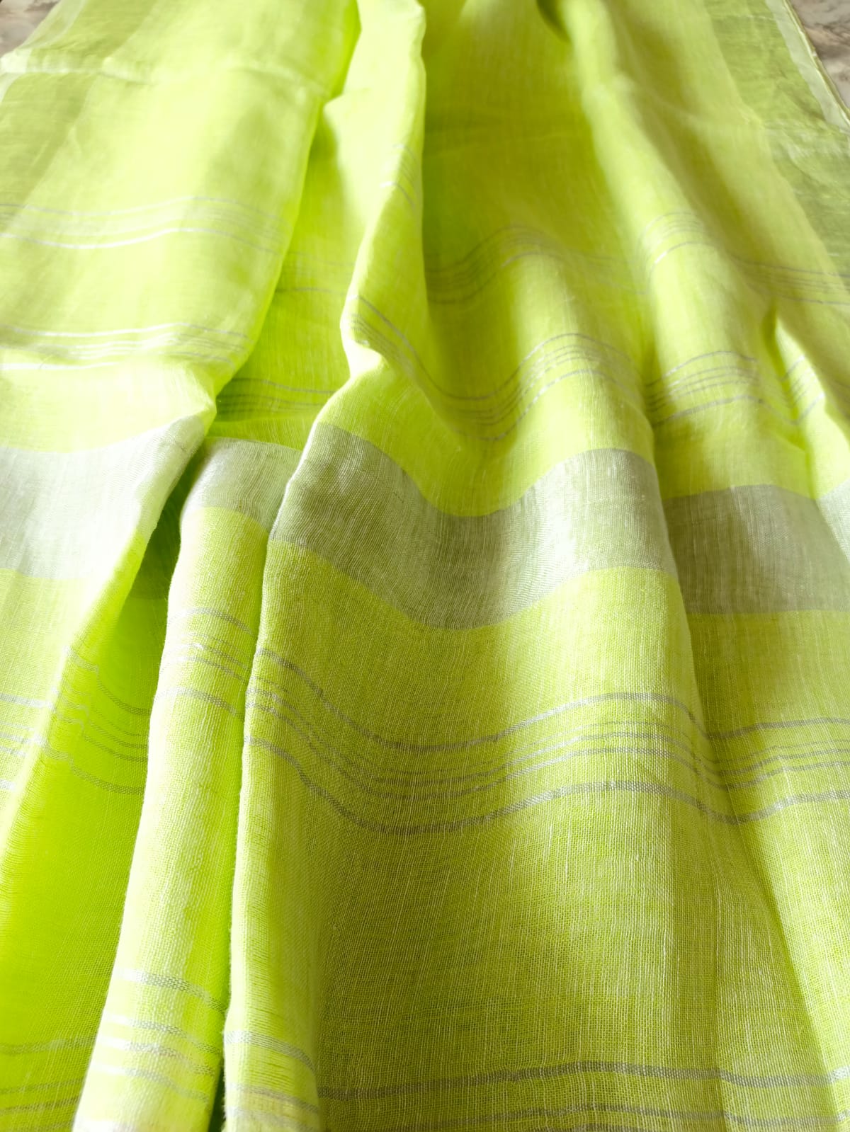 Pure Linen by Linen Zari Border Saree - Lemon Green
