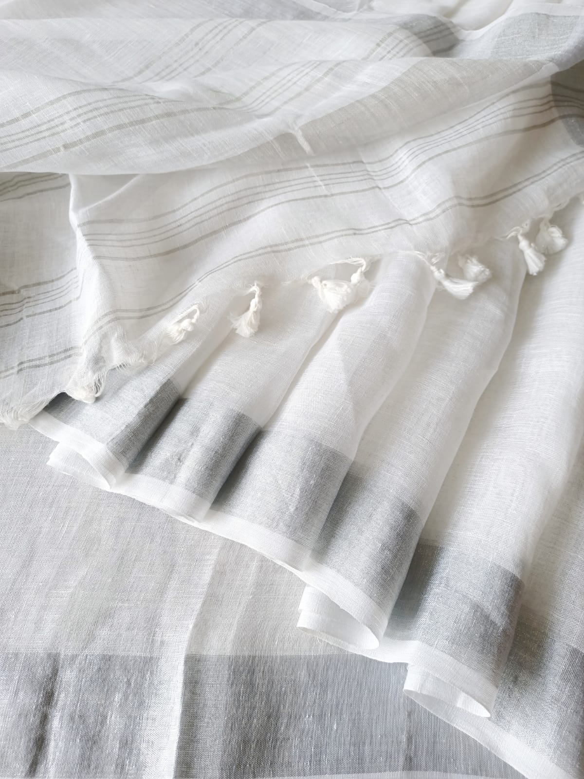 Pure Linen by Linen Zari Saree - White