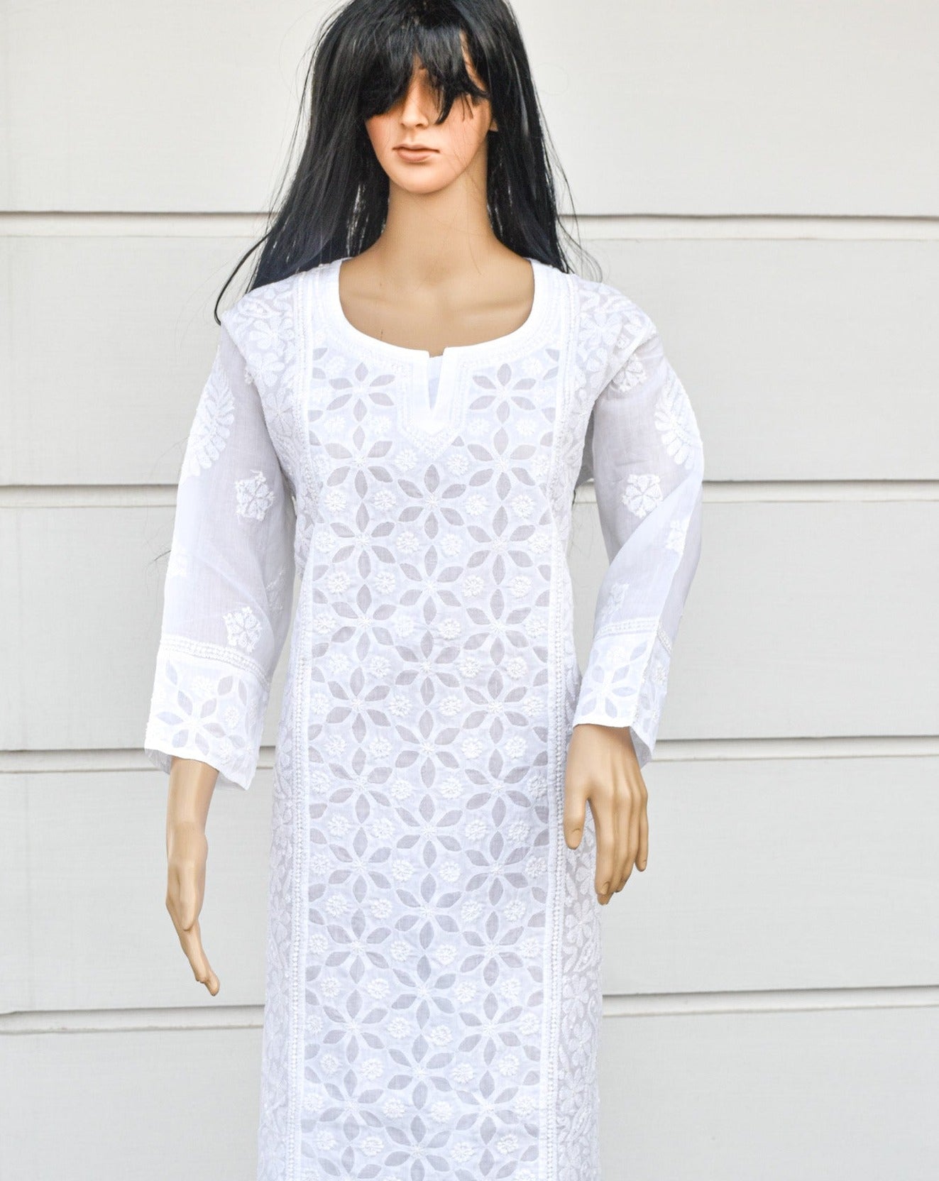 Pure Cotton Chikankari Ready Made Kurta - White