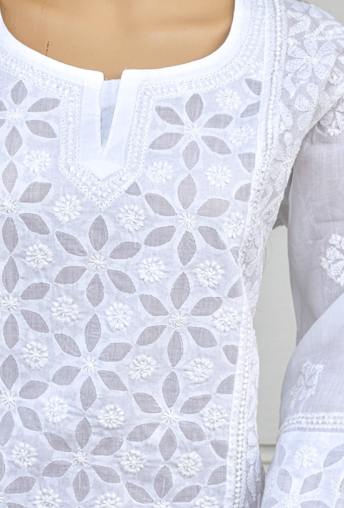 Pure Cotton Chikankari Ready Made Kurta - White