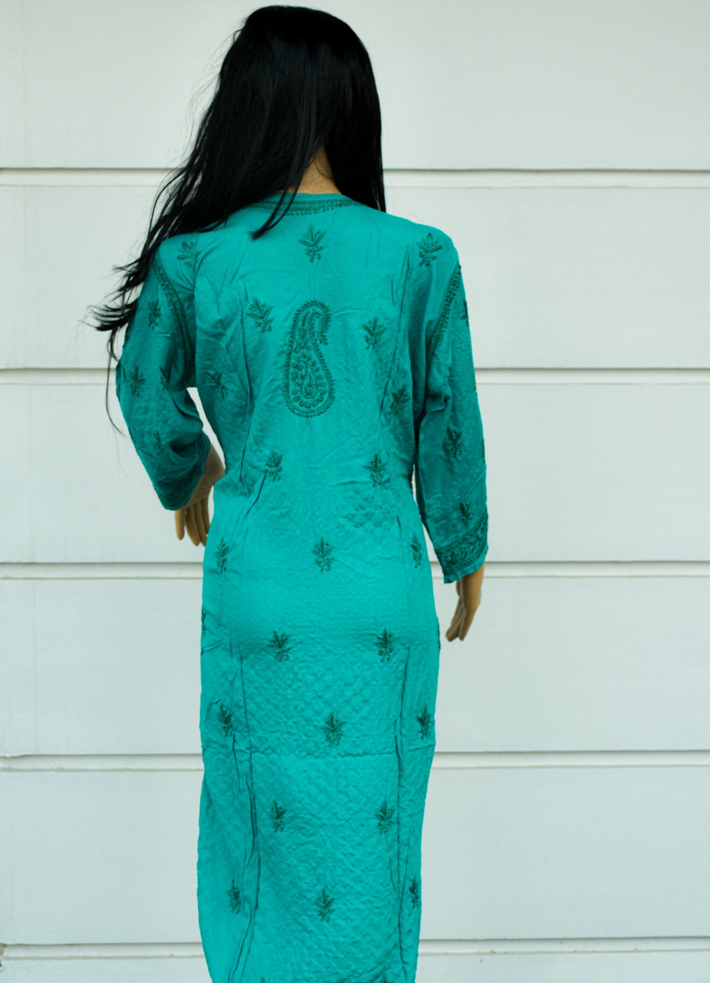 Chikankari Rayon Ready Made Kurta - Sea Green