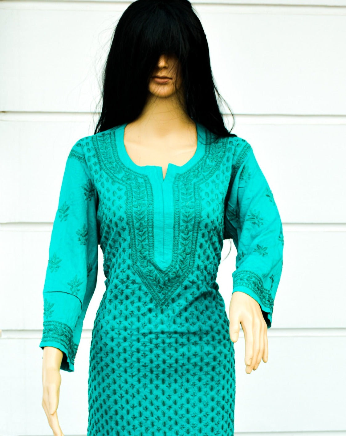 Chikankari Rayon Ready Made Kurta - Sea Green