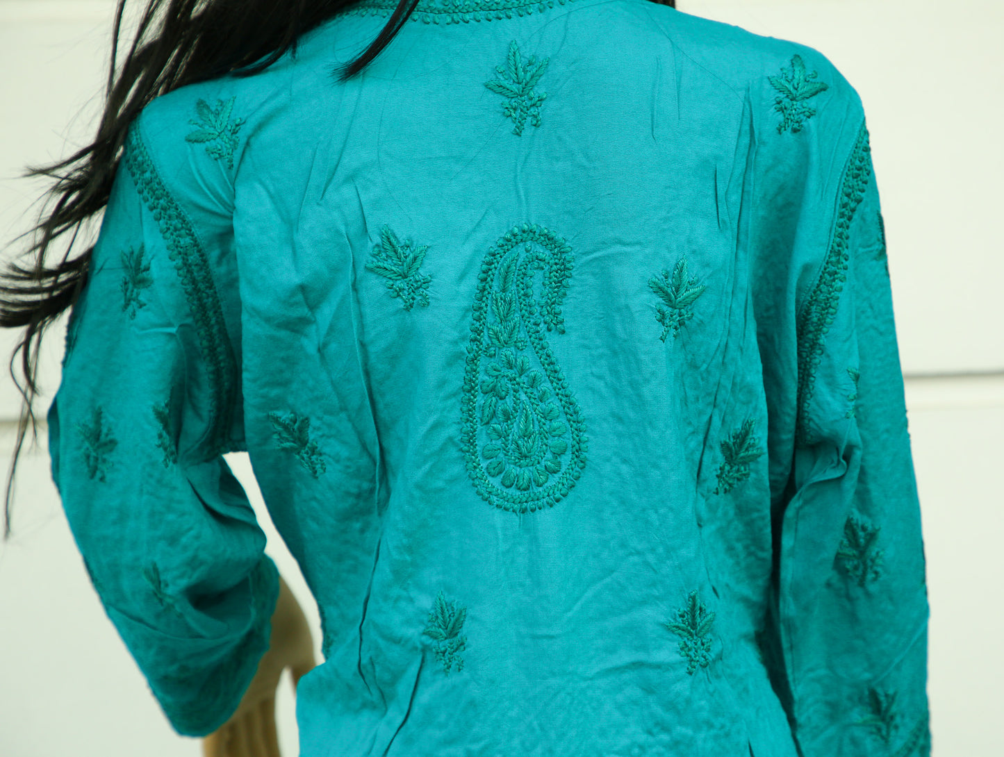 Chikankari Rayon Ready Made Kurta - Sea Green