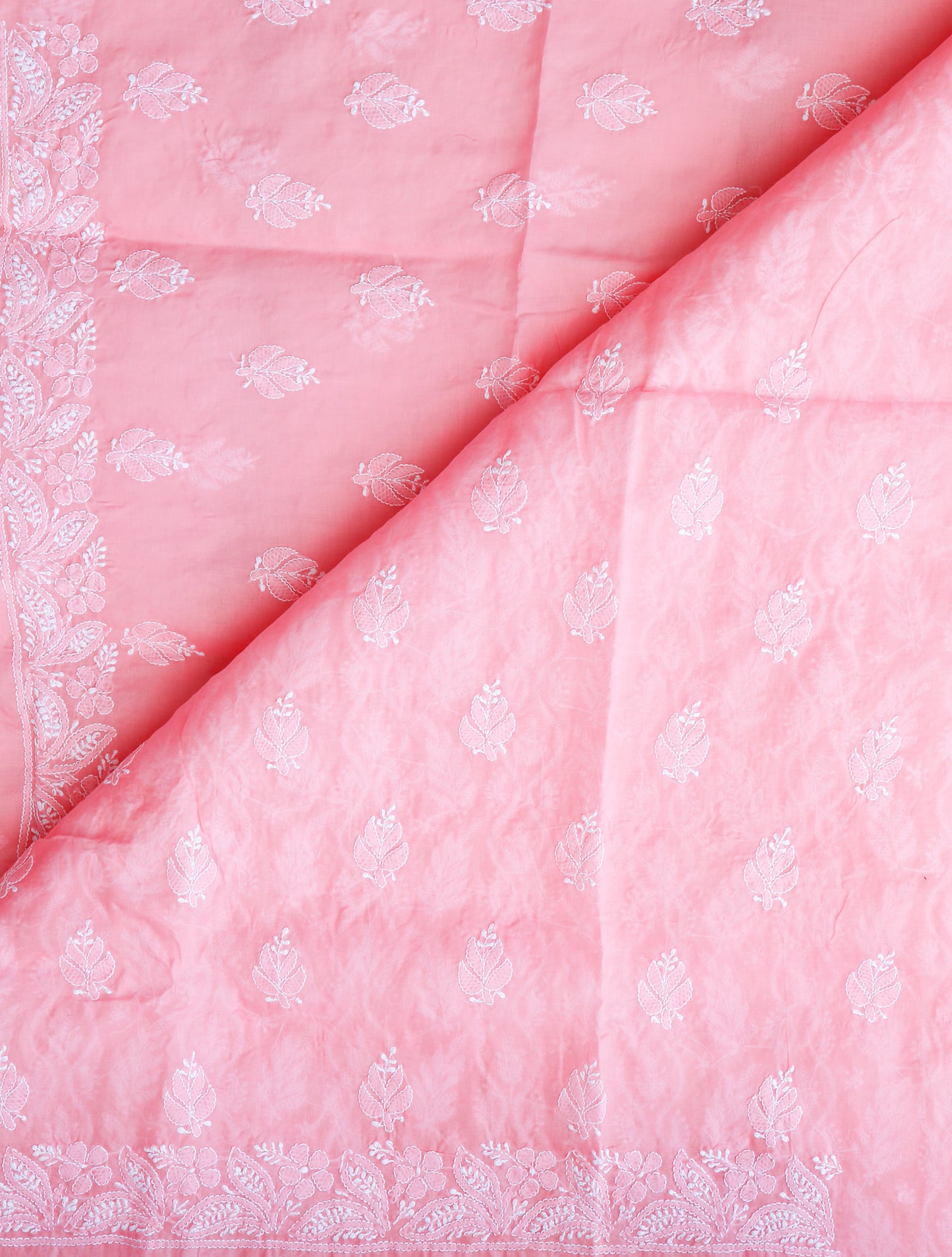 Baby Pink Cotton Chikankari Full Suit with matching Chiffon Dupatta