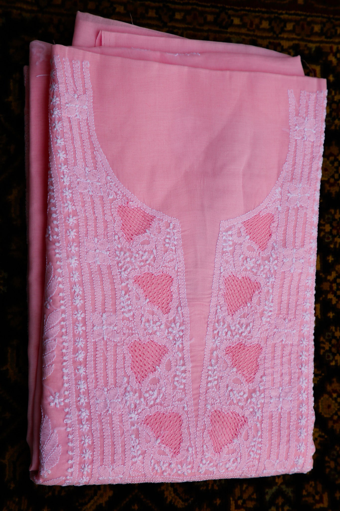Pink Cotton Chikankari Full Suit with matching Chiffon Dupatta