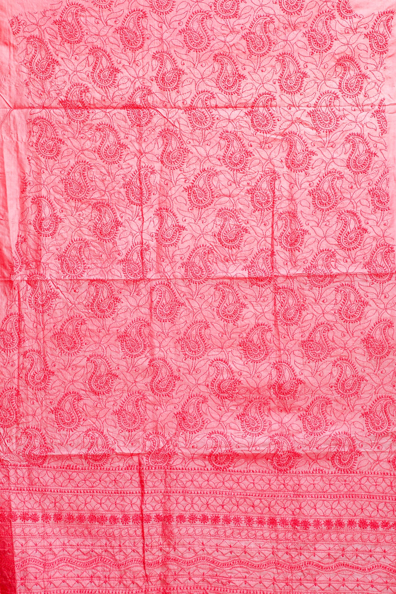 Pure Tassar Silk Chikankari Kurta Fabric - Pink