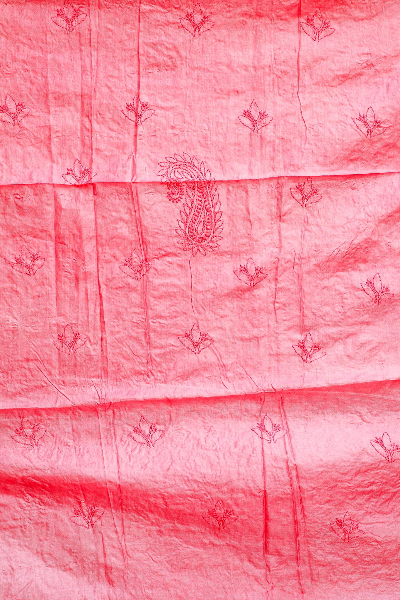 Pure Tassar Silk Chikankari Kurta Fabric - Pink