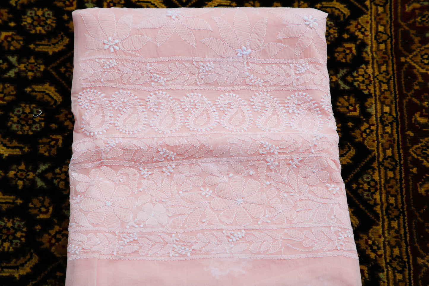 Pure Cotton Chikankari Kurta Fabric - Baby Pink