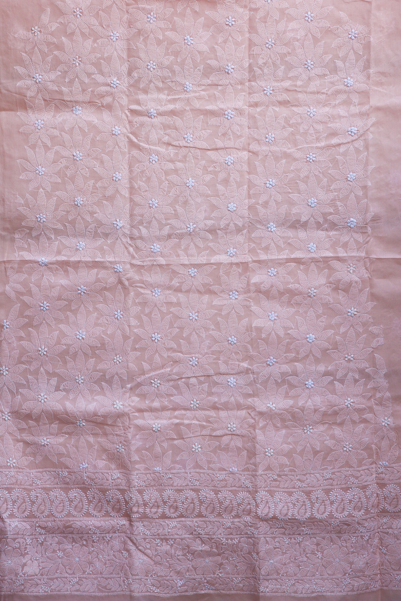 Pure Cotton Chikankari Kurta Fabric - Baby Pink