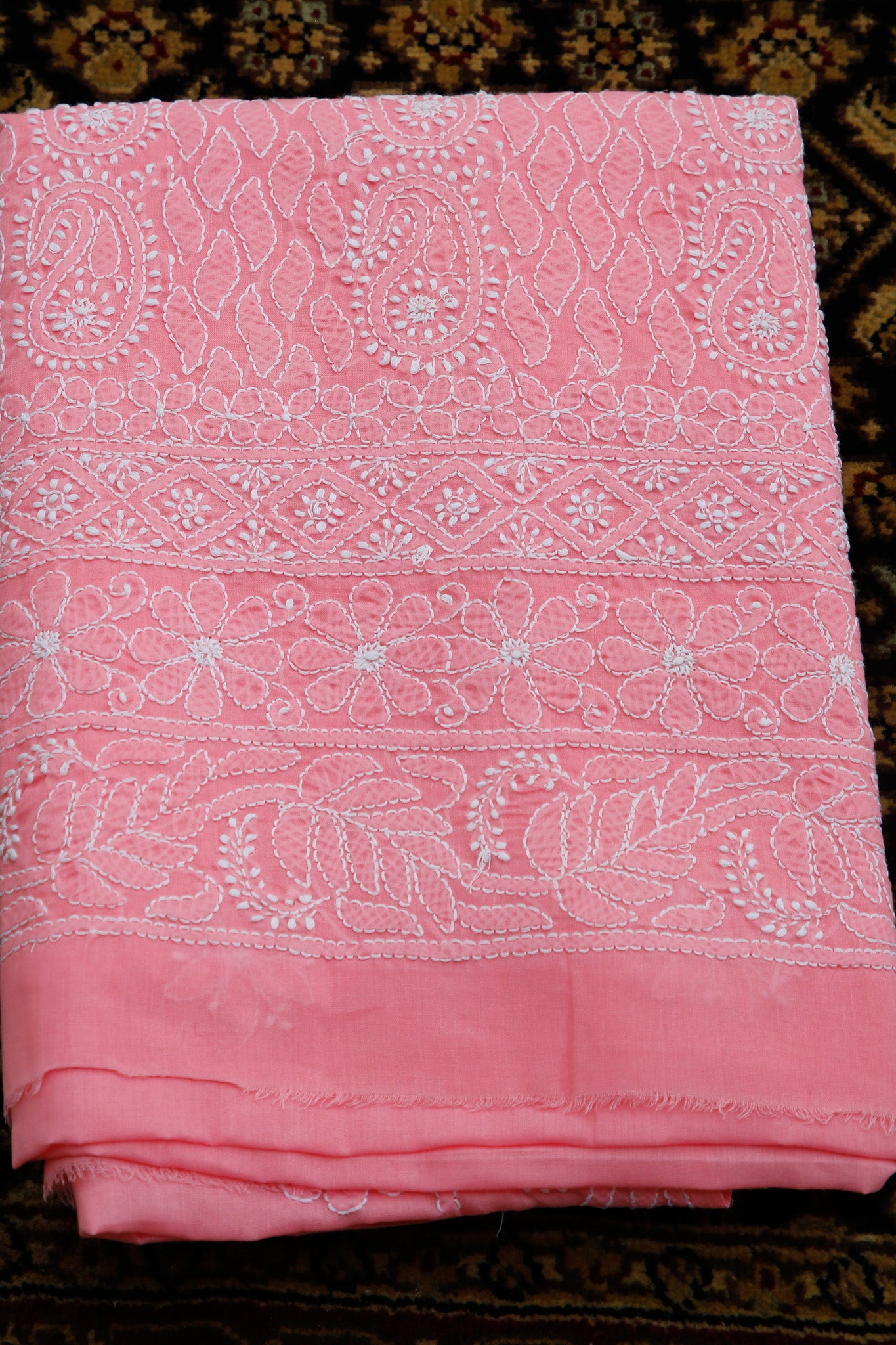 Pure Cotton Chikankari Kurta Fabric - Pink