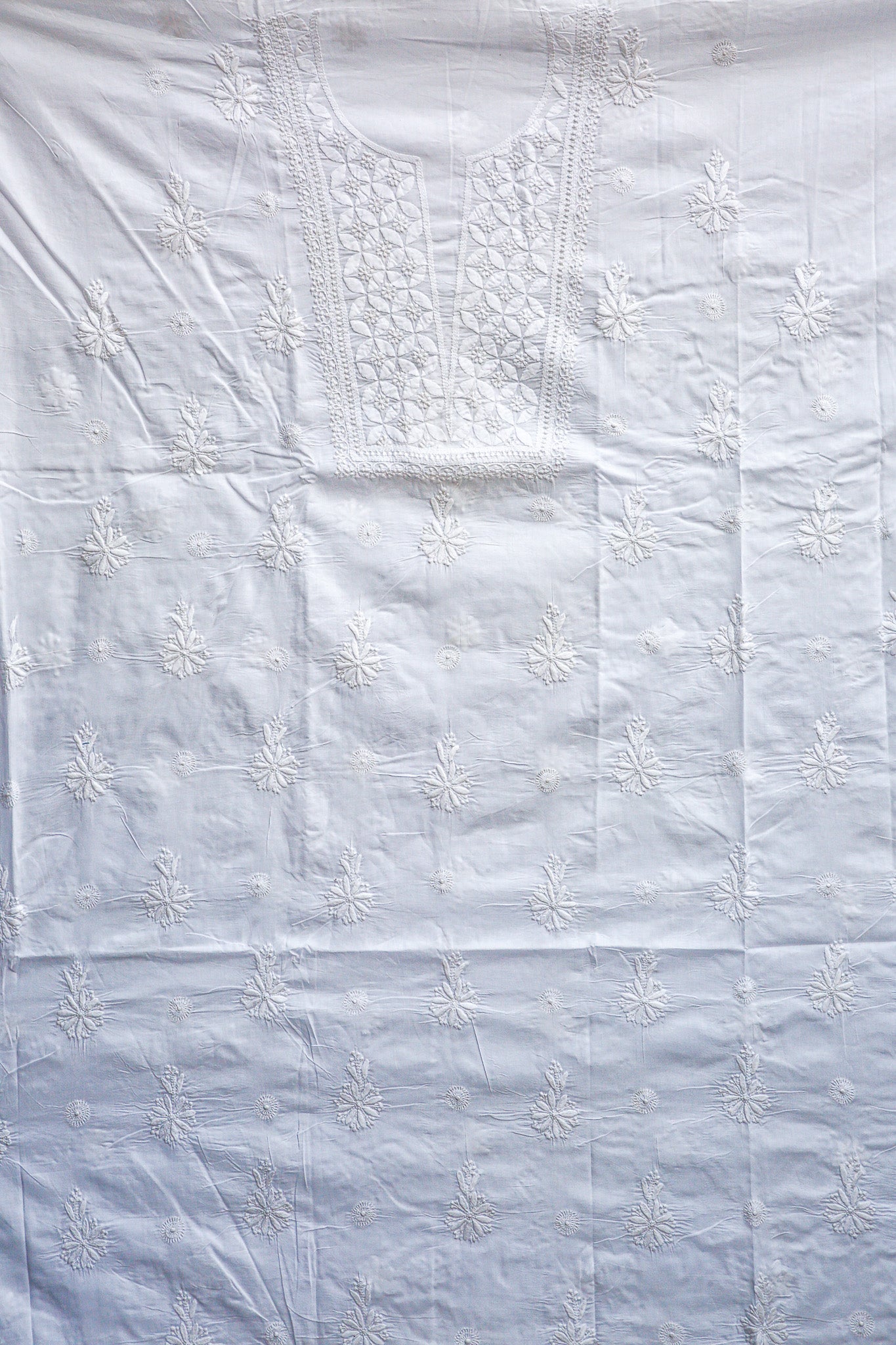 Pure Cotton Chikankari Kurta Fabric - White