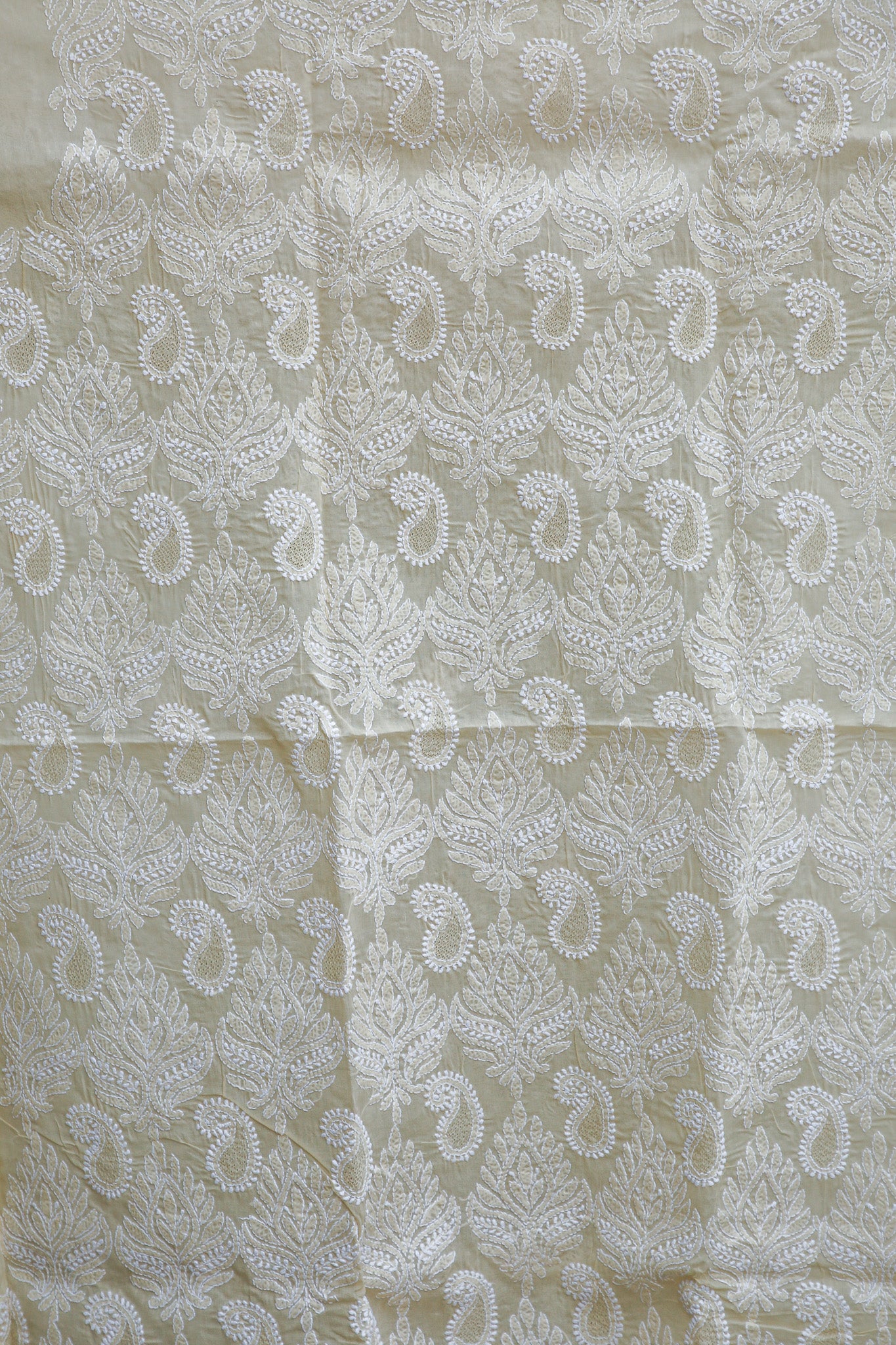 Pure Cotton Chikankari Kurta Fabric - Greenish Brown