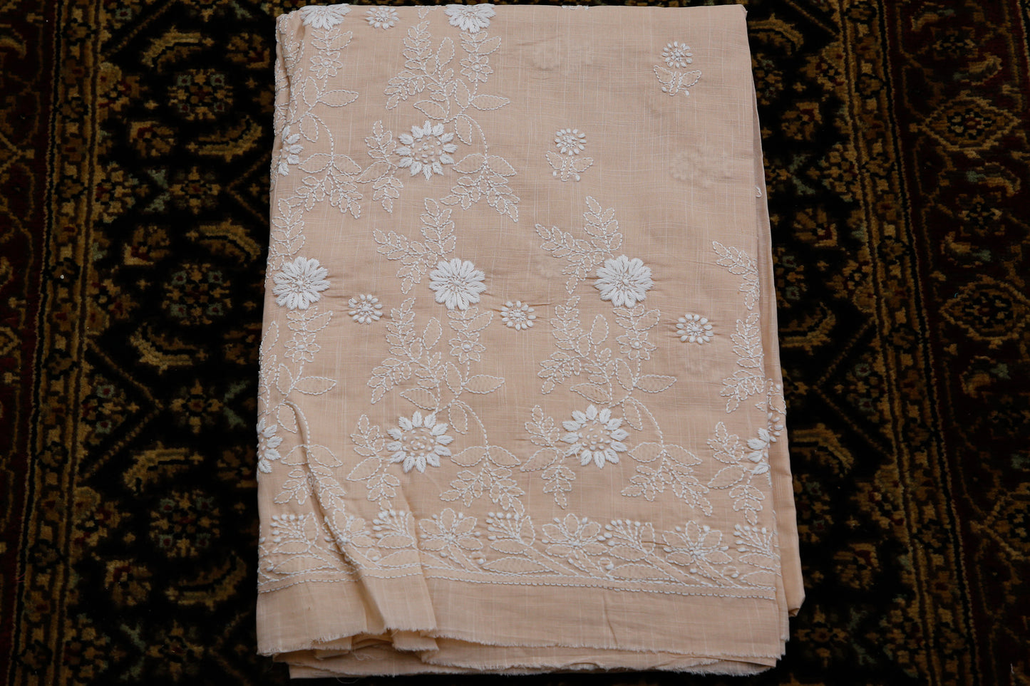 Pure Cotton Chikankari Kurta Fabric - Beige