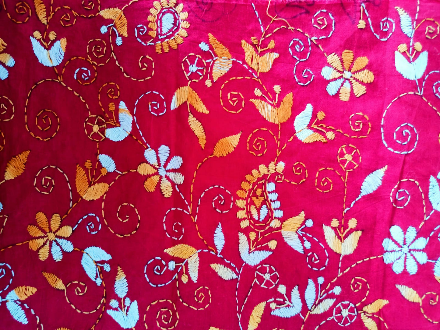 Pure Cotton All Over Kantha Work Bright Red-Pink Blouse