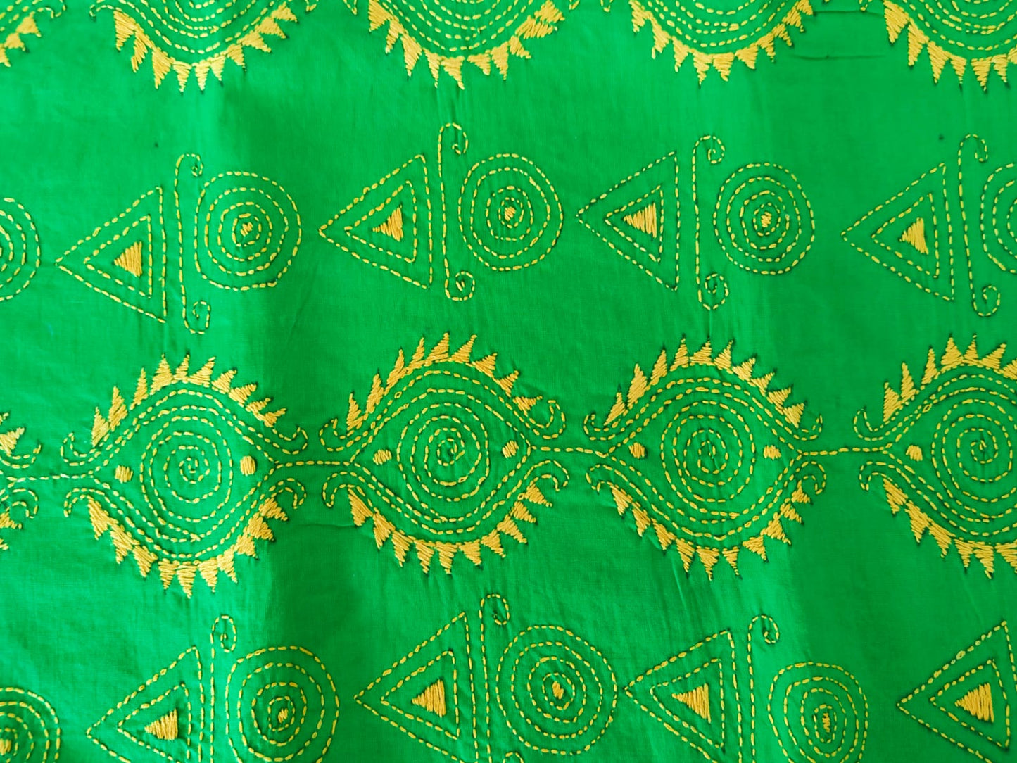 Pure Cotton All Over Kantha Work Green Blouse