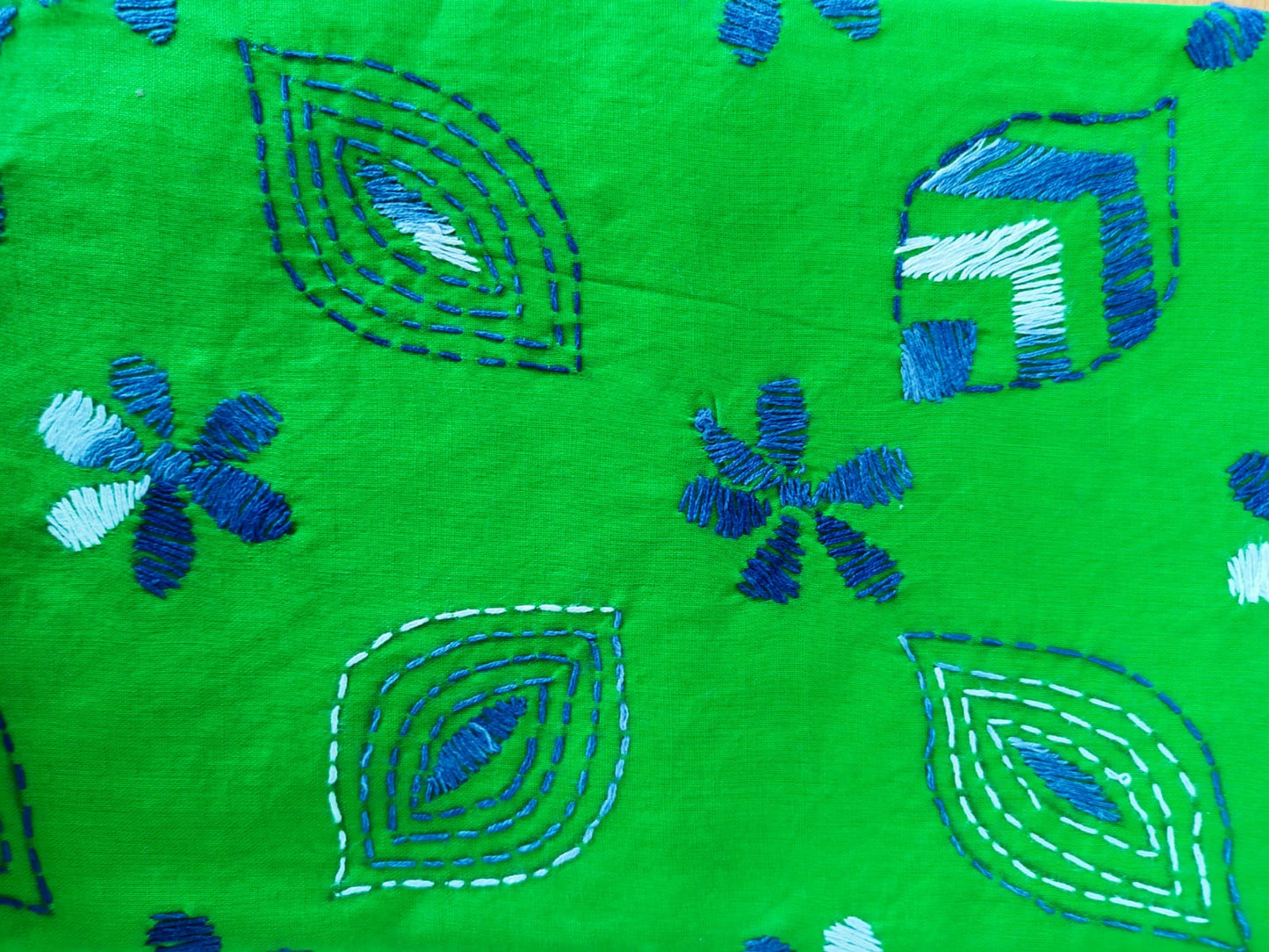 Pure Cotton All Over Kantha Work Green Blouse