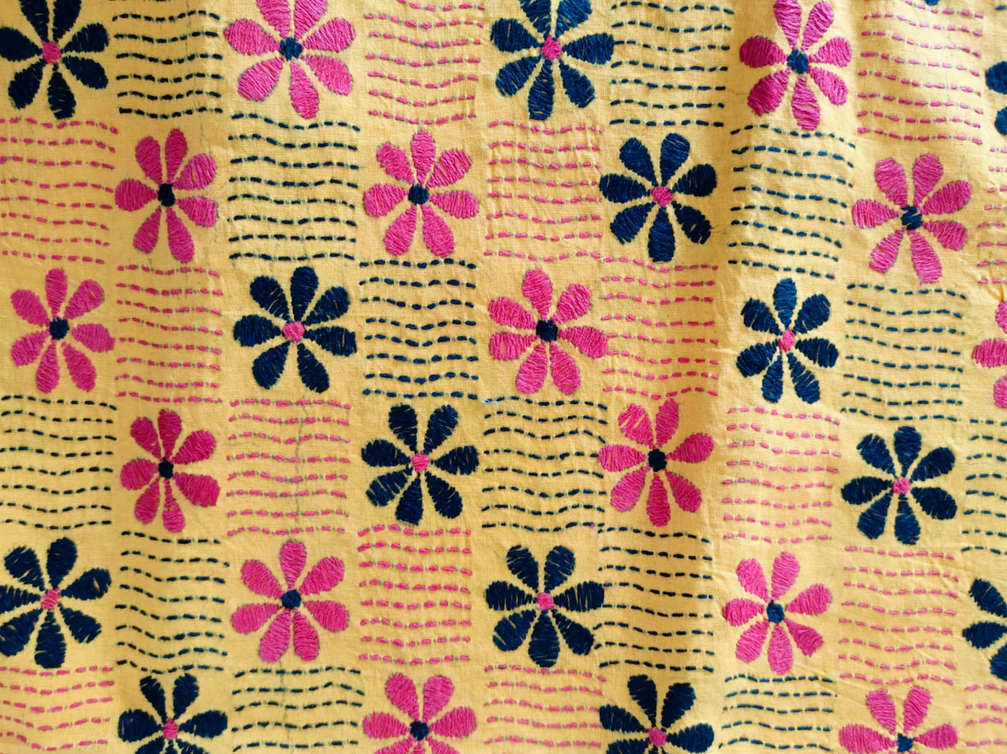 Pure Cotton All Over Kantha Work Yellow Blouse