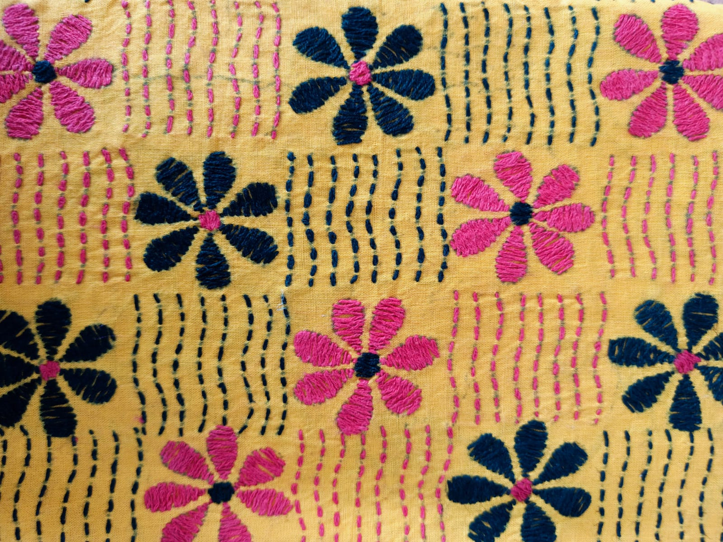 Pure Cotton All Over Kantha Work Yellow Blouse