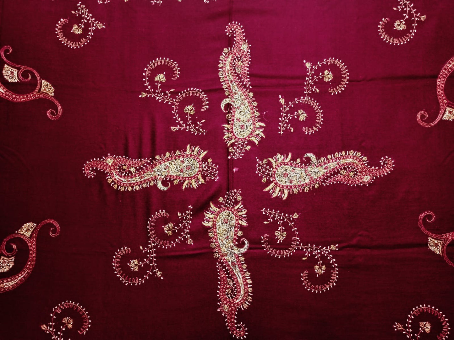 Hand Embroidered Semi Pashmina full size Shawl - Maroon