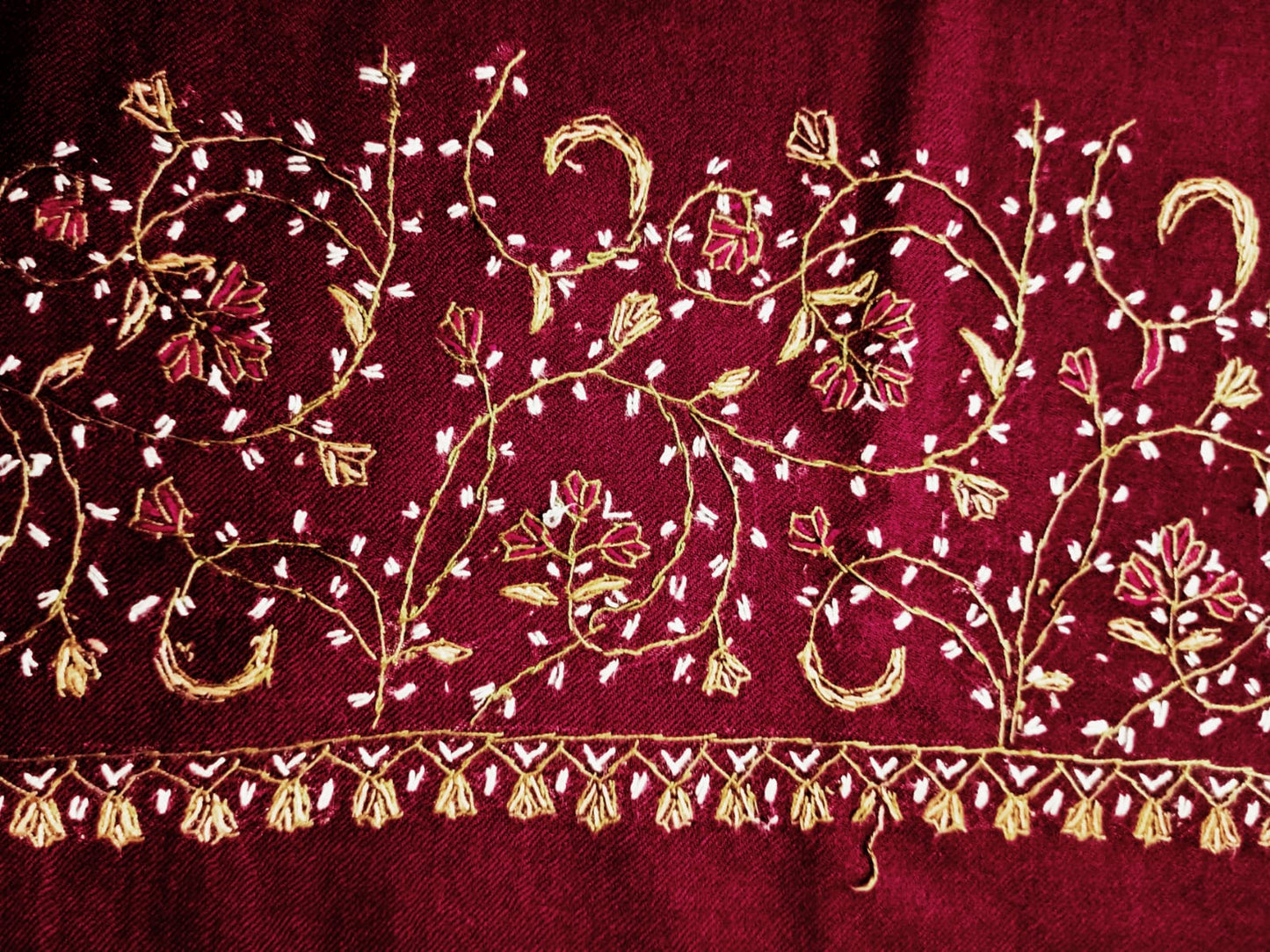 Hand Embroidered Semi Pashmina full size Shawl - Maroon
