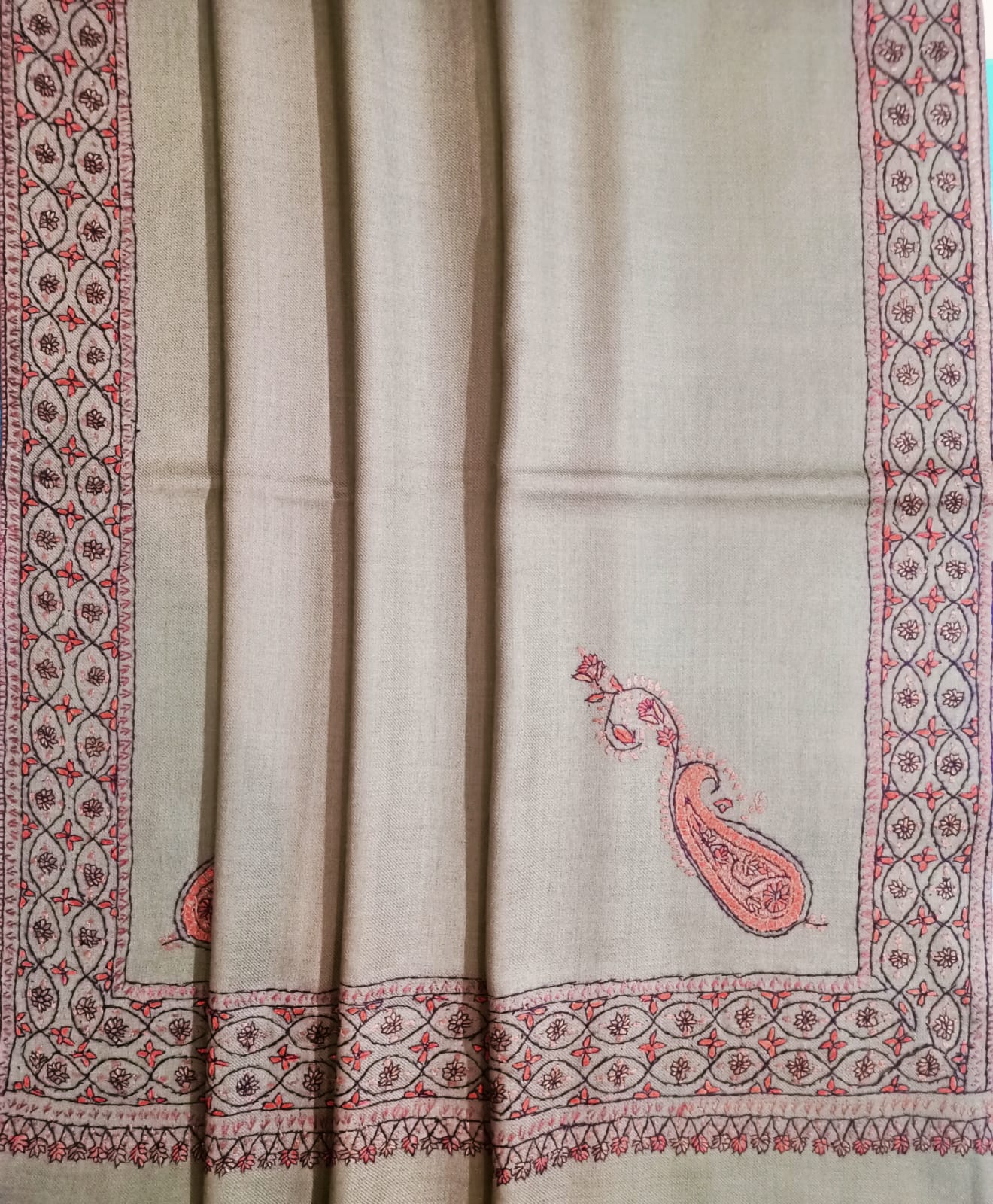 Hand Embroidered Semi Pashmina full Size Shawl - Classic Pashmina Colour