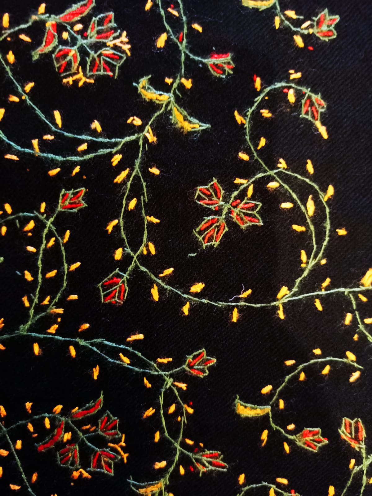 Hand Embroidered Semi Pashmina Stole - Black