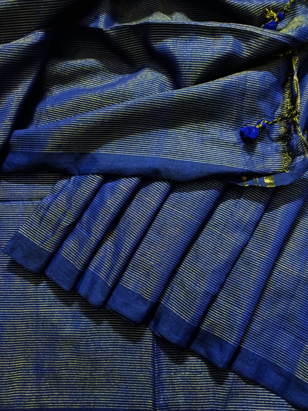 Khadi Jamdani Stripes Saree - Blue