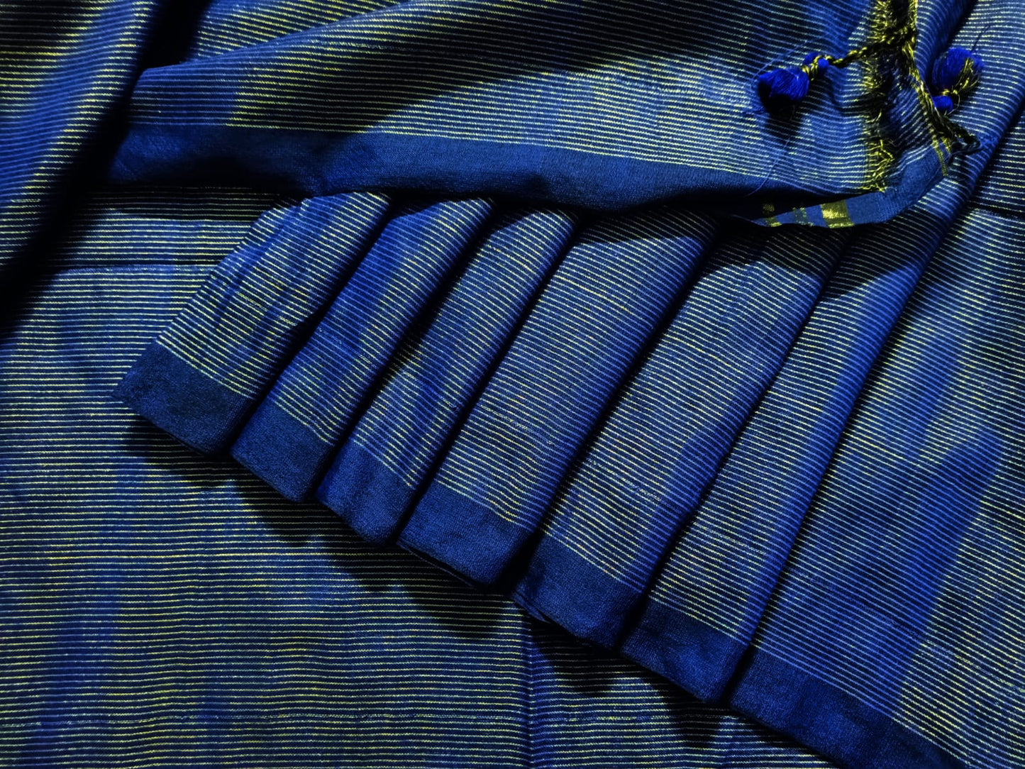 Khadi Jamdani Stripes Saree - Blue