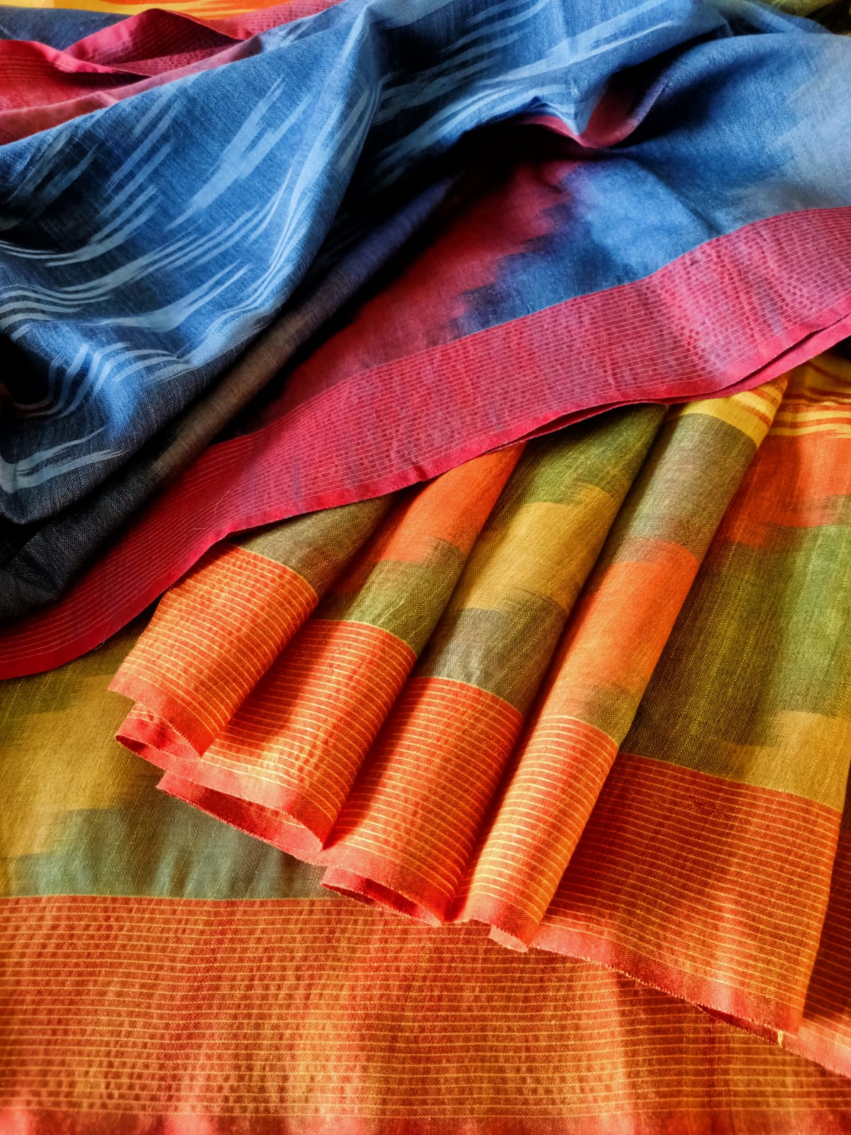 Ikkat Linen Saree - Multicolor