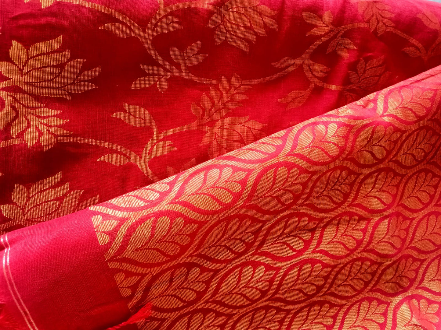 All over Banarasi Zari Jaal Linen Saree - Red