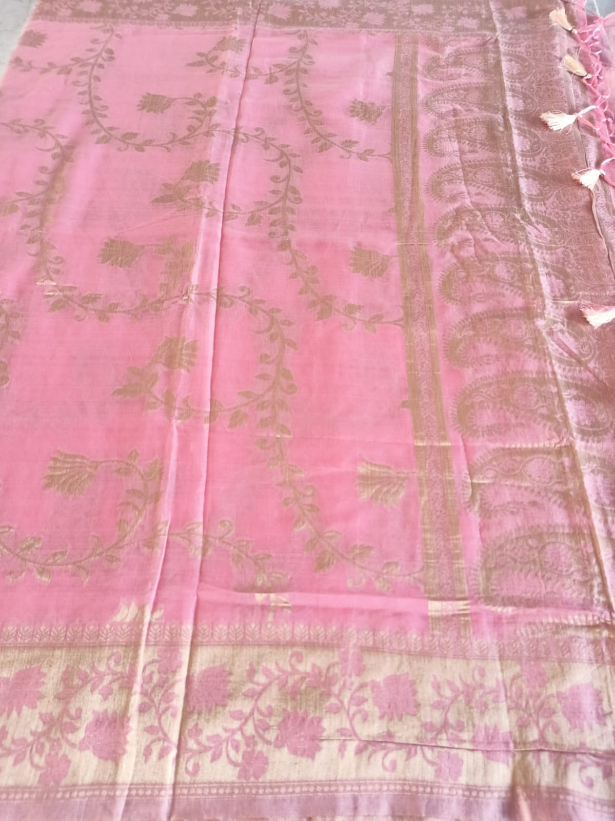 Ghicha Cotton Banarasi all over Zari Saree - Peach