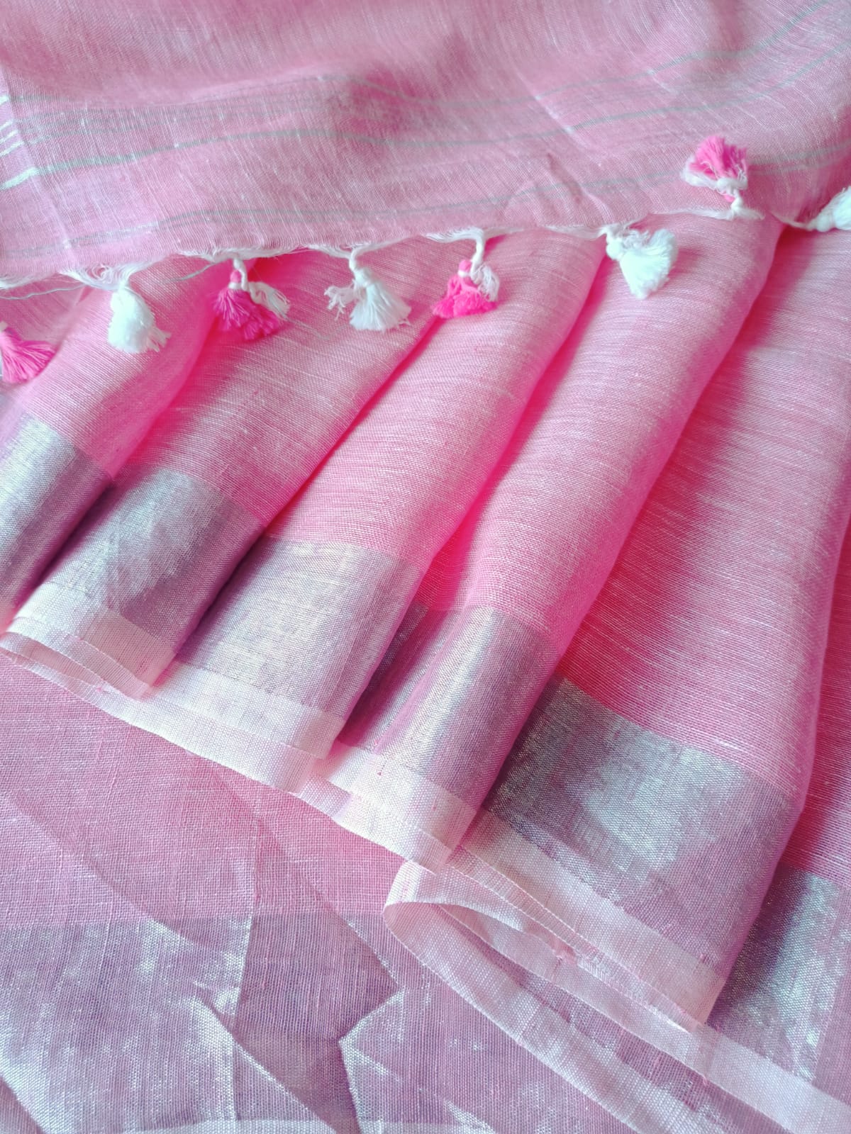 Pure Linen by Linen Zari Border Saree - Pink