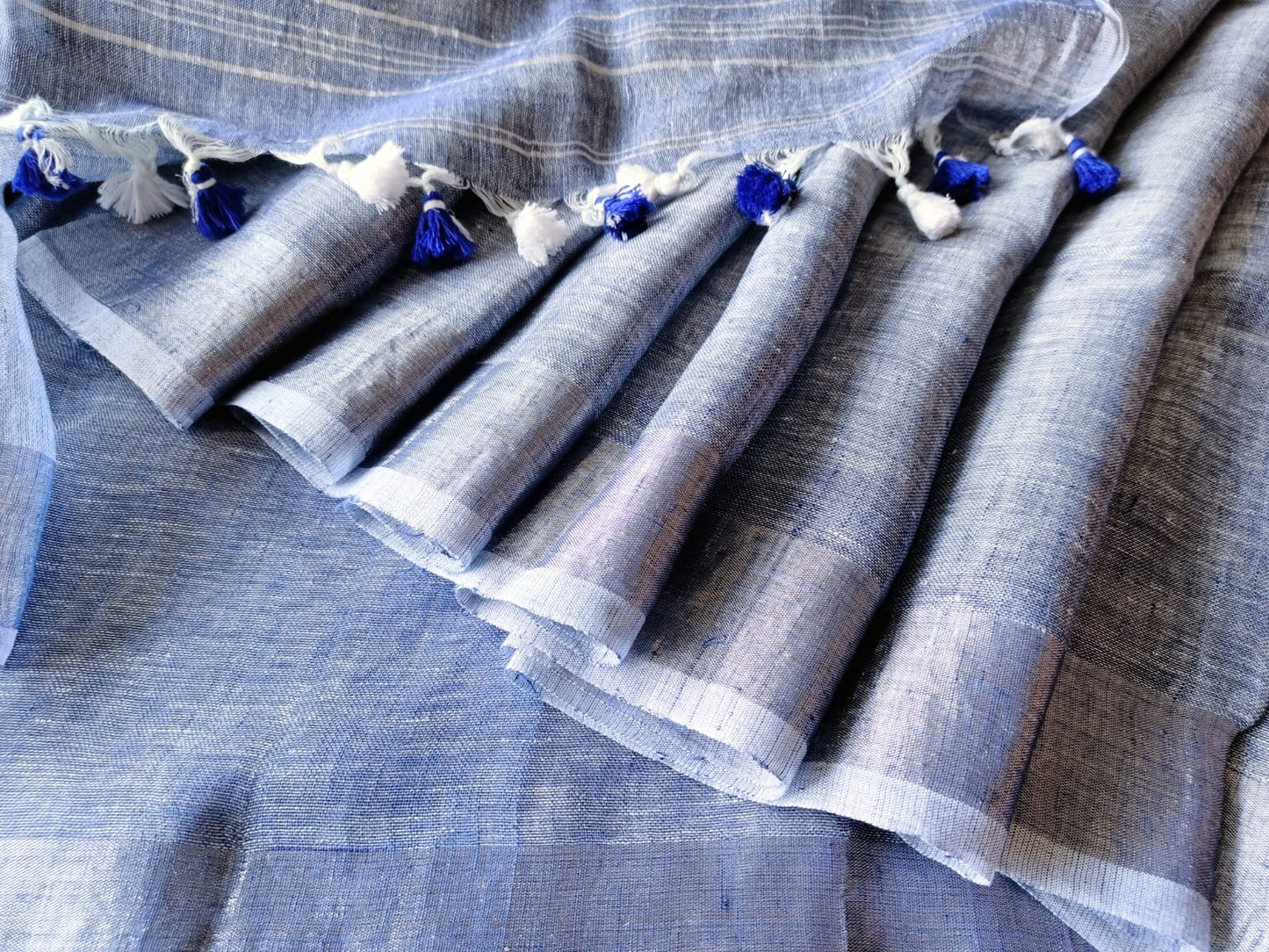 Pure Linen by Linen Zari Border Saree - Blue