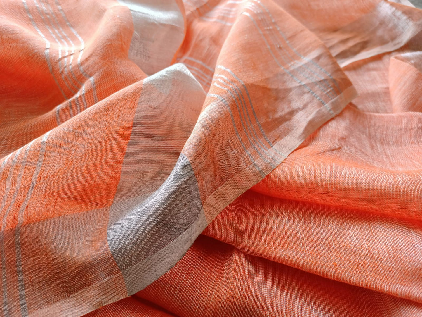 Pure Linen by Linen Zari Border Saree - Peach