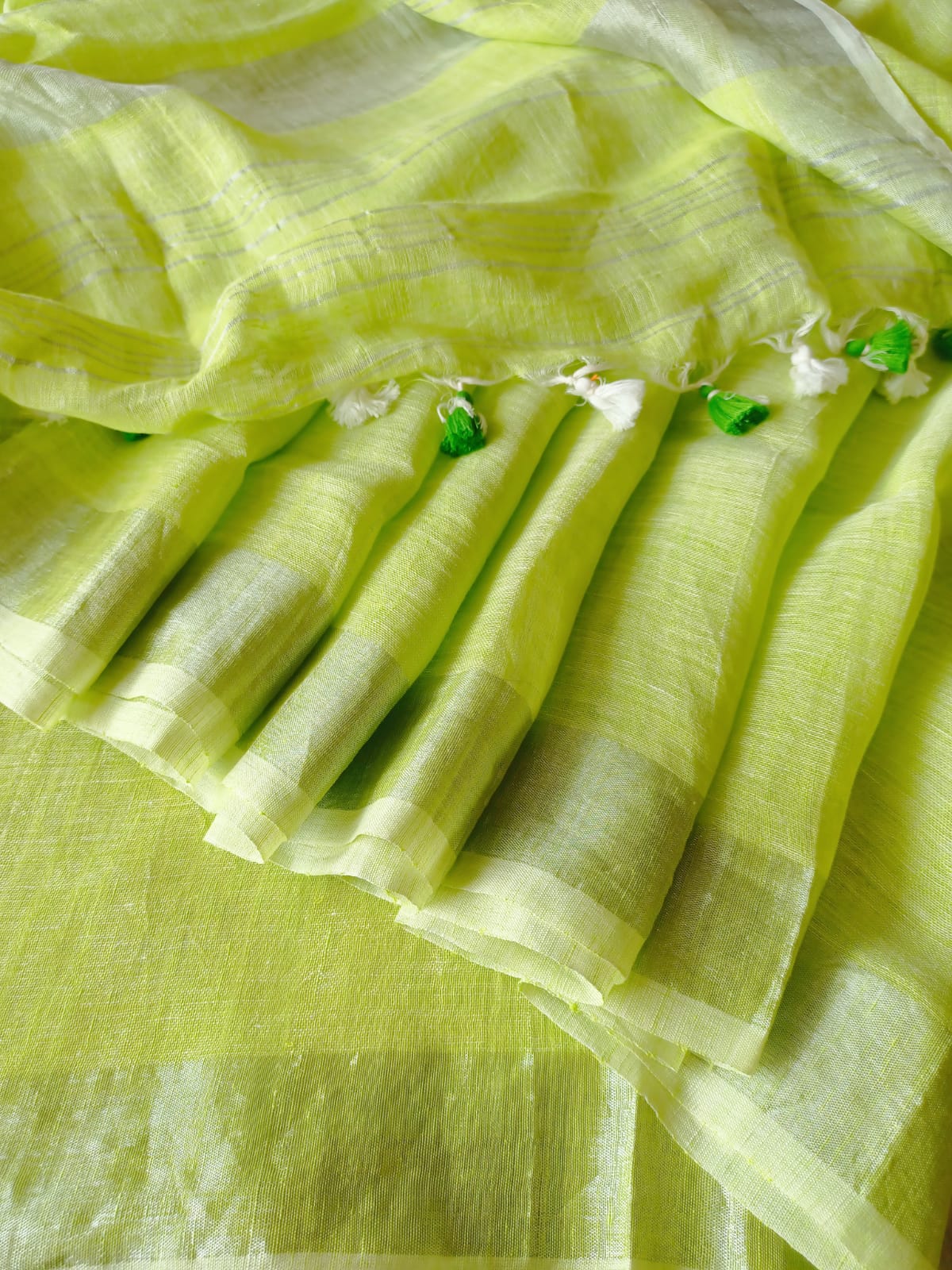 Pure Linen by Linen Zari Border Saree - Lemon Green