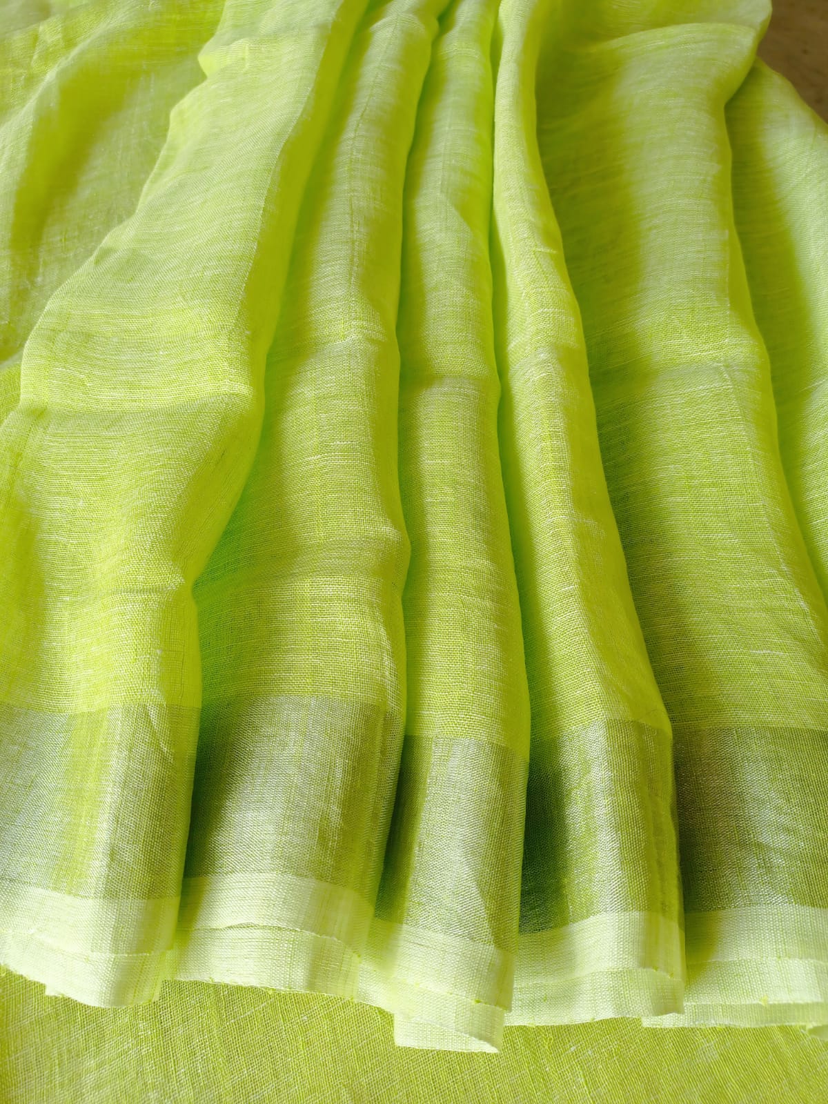Pure Linen by Linen Zari Border Saree - Lemon Green
