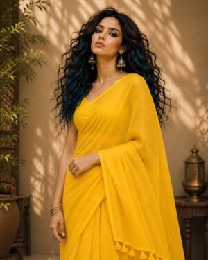 Mul Cotton Saree in Turmeric Yellow with Pallu Tassels — Haldi