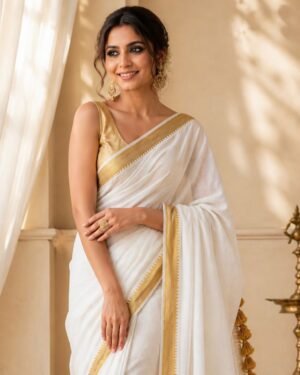 Mul Cotton Kasavu Saree in Ivory White with Gold Zari Border — Ujjwala